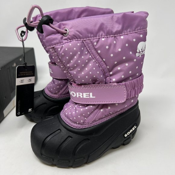 Sorel Childrens Flurry Print Boot Size 8 Kids Violet Haze Polka Dot NEW in BOX! - Picture 3 of 9